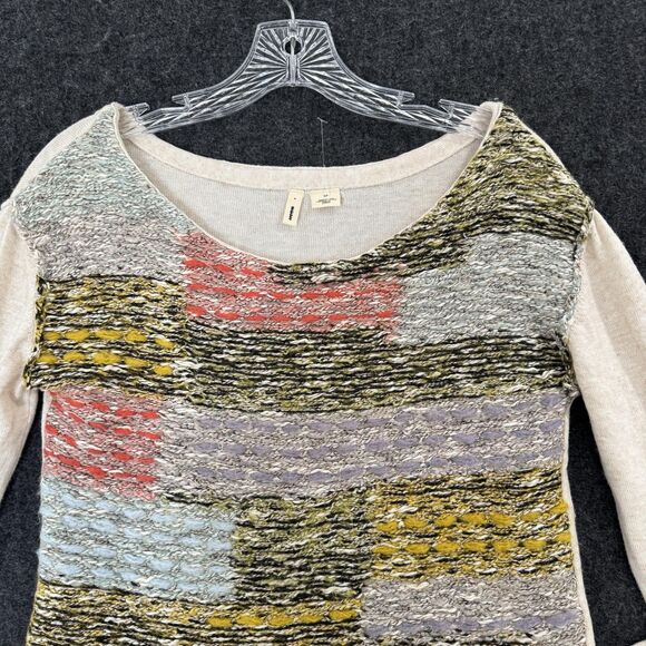 Anthropologie Moth Sweater Womens Small Beige Multi Patchwork Knit Pullover - Picture 2 of 9